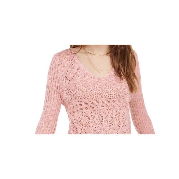 American Rag Junior's Pointelle Knit Flared Sleeve Sweater Pink Size XL - Picture 2 of 3